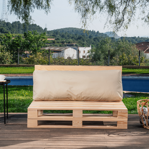 Coussin Palette Déhoussable Imperméable Dossier 120 X 40 Cm Beige