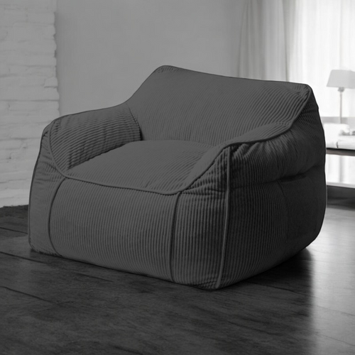 Pouf Fauteuil Velours Côtelé 100x110 Cm Gris Foncé