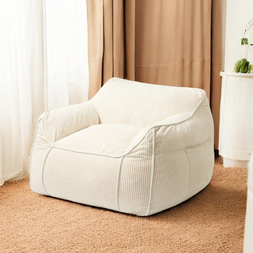 Pouf Fauteuil Velours Côtelé 100x110 Cm Blanc Cassé