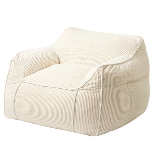 Pouf Fauteuil Velours Côtelé 100x110 Cm Blanc Cassé