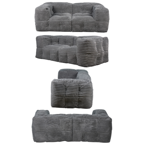 Canapé Modulable Fourrure Côtelé 90x180 Cm Gris Foncé