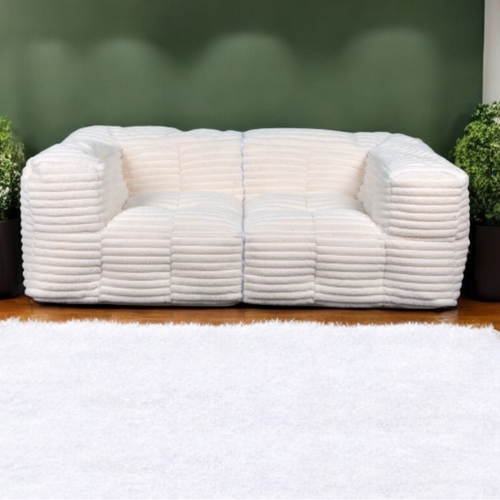 Canapé Modulable Fourrure Côtelé 90x180 Cm Blanc
