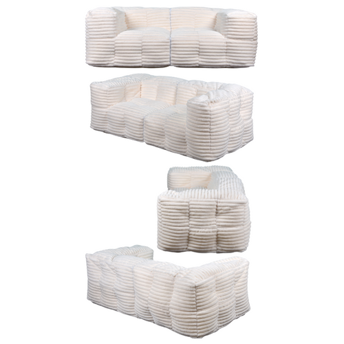 Canapé Modulable Fourrure Côtelé 90x180 Cm Blanc