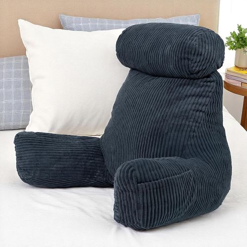 Coussin De Lecture Déhoussable Velours Côtelé 80x50x70 Cm Bleu Foncé