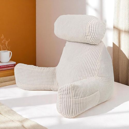 Coussin De Lecture Déhoussable En Velours Côtelé 80x50x70 Cm Blanc