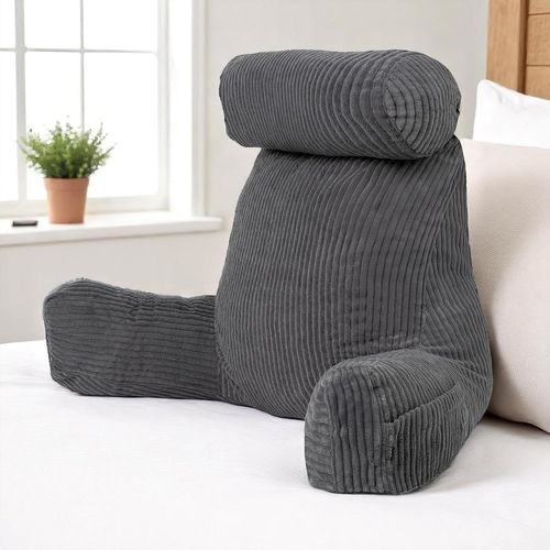 Coussin De Lecture Déhoussable En Velours Côtelé 80x50x70 Cm Gris