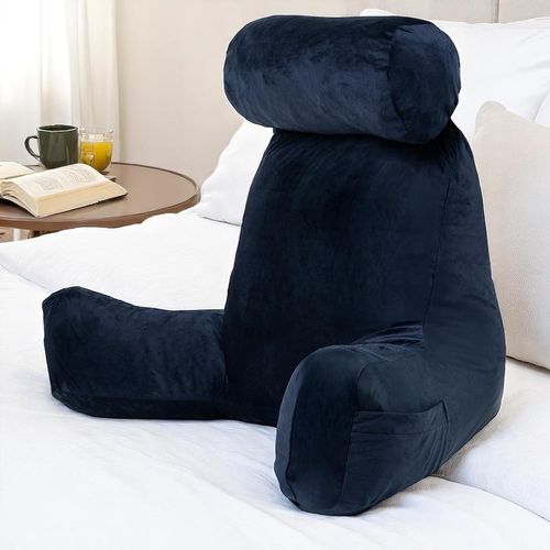 Coussin De Lecture Déhoussable En Velours 80x50x70 Cm Bleu Foncé