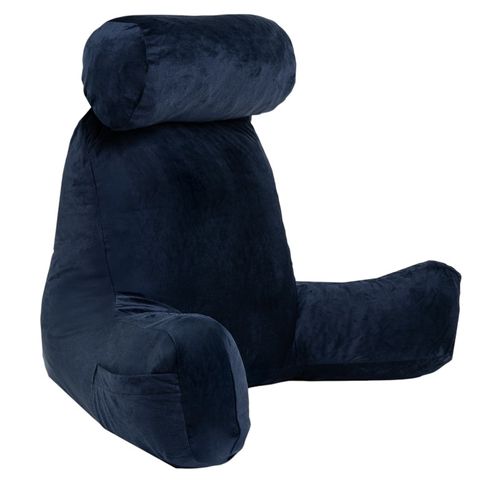 Coussin De Lecture Déhoussable En Velours 80x50x70 Cm Bleu Foncé