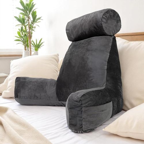 Coussin De Lecture Déhoussable En Velours 80x50x70 Cm Gris