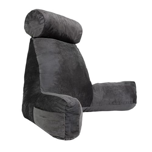 Coussin De Lecture Déhoussable En Velours 80x50x70 Cm Gris