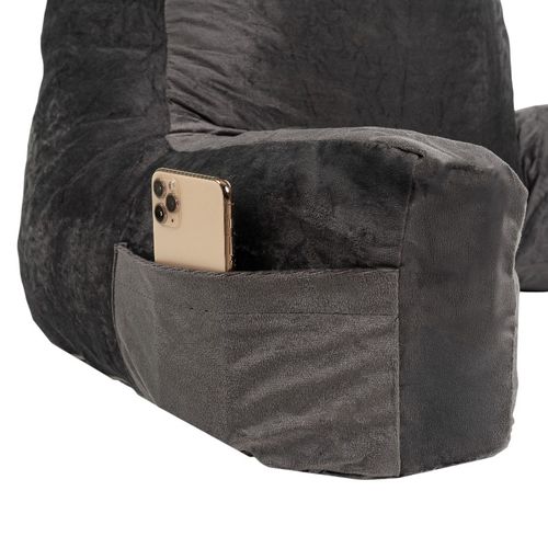 Coussin De Lecture Déhoussable En Velours 80x50x70 Cm Gris