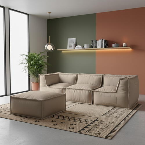 Module Méridienne Pour Canapé Modulable Effet Lin Bananair 80x60 Cm Beige