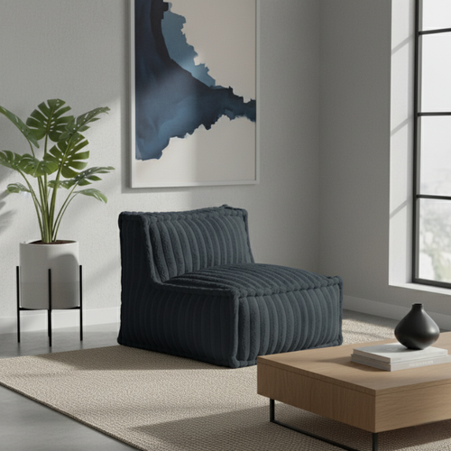 Module Central Pour Canapé Modulable Fourrure Côtelée 90x82 Cm Gris Foncé