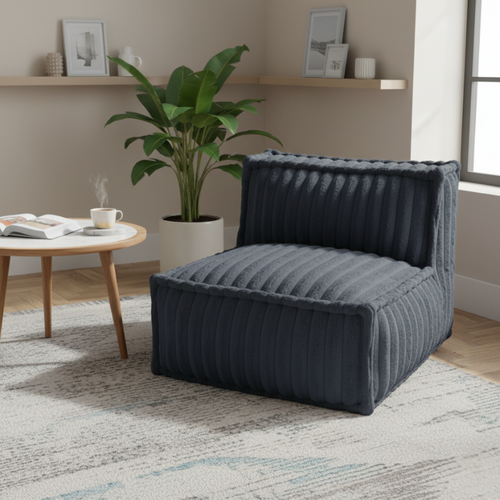 Module Central Pour Canapé Modulable Fourrure Côtelée 90x82 Cm Gris Foncé