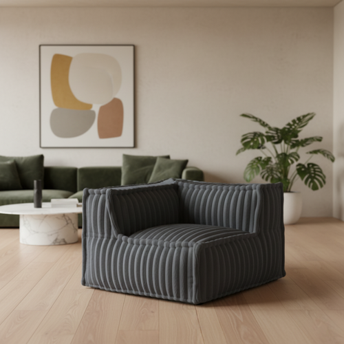 Module D'angle Gauche Pour Canapé Modulable Fourrure Côtelée Bananair 90x90 Cm Gris Foncé