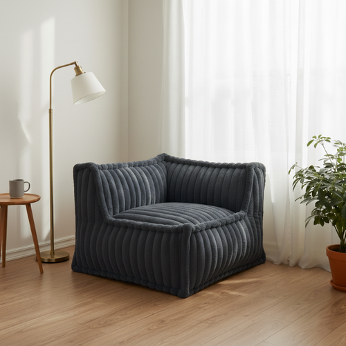 Module D'angle Droit Pour Canapé Modulable Fourrure Côtelée 90x90 Cm Gris Foncé