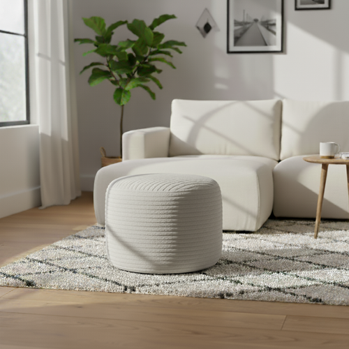 Pouf Déhoussable En Velours Côtelé 55x30 Cm Gris Clair