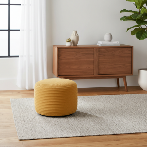 Pouf Déhoussable En Velours Côtelé 55x30 Cm Jaune Moutarde