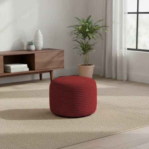 Pouf Déhoussable En Velours Côtelé 55x30 Cm Rouge Brique