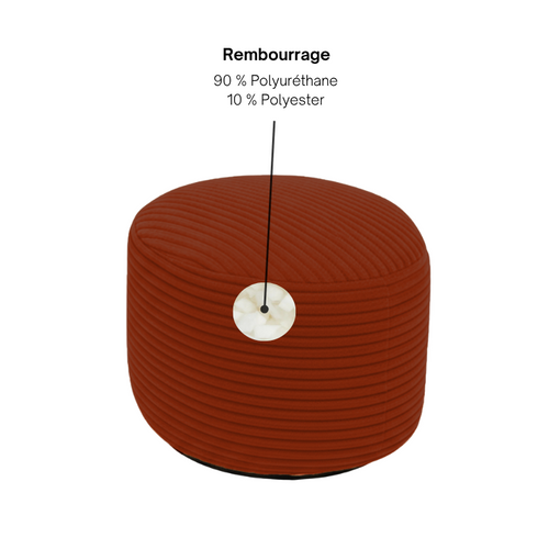 Pouf Déhoussable En Velours Côtelé 55x30 Cm Rouge Brique