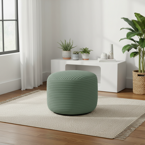 Pouf Déhoussable En Velours Côtelé 55x30 Cm Vert