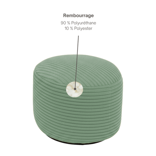 Pouf Déhoussable En Velours Côtelé 55x30 Cm Vert