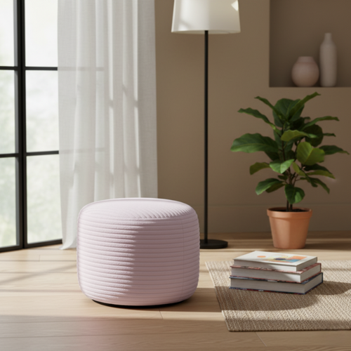 Pouf Déhoussable En Velours Côtelé 55x30 Cm Rose