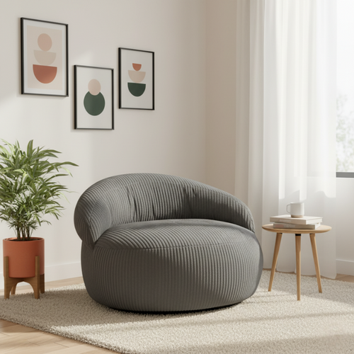 Pouf XXL Déhoussable En Velours Côtelé 110x100 Cm Gris Foncé