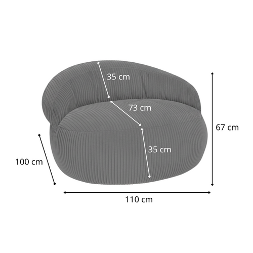 Pouf XXL Déhoussable En Velours Côtelé 110x100 Cm Gris Foncé