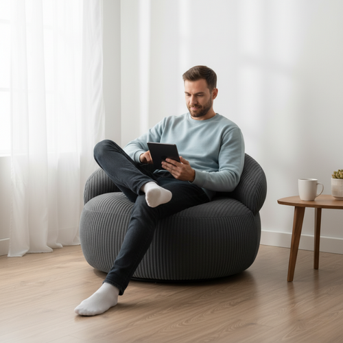 Pouf XXL Déhoussable En Velours Côtelé 110x100 Cm Gris Foncé