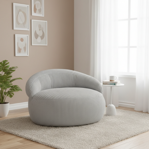 Pouf XXL Déhoussable En Velours Côtelé 110x100 Cm Gris Clair