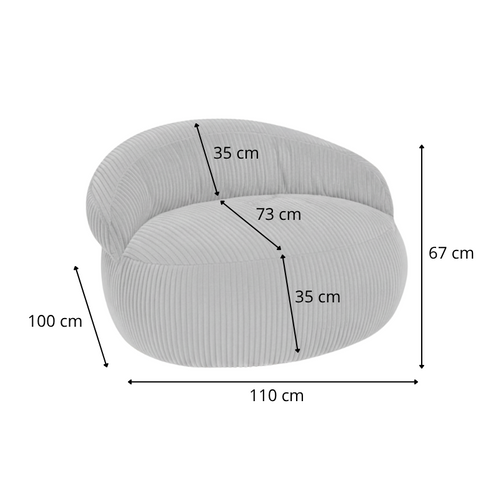 Pouf XXL Déhoussable En Velours Côtelé 110x100 Cm Gris Clair