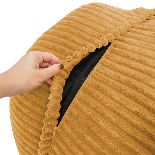 Pouf XXL Déhoussable En Velours Côtelé 110x100 Cm Jaune Moutarde