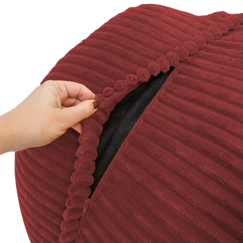 Pouf XXL Déhoussable En Velours Côtelé 110x100 Cm Rouge Brique