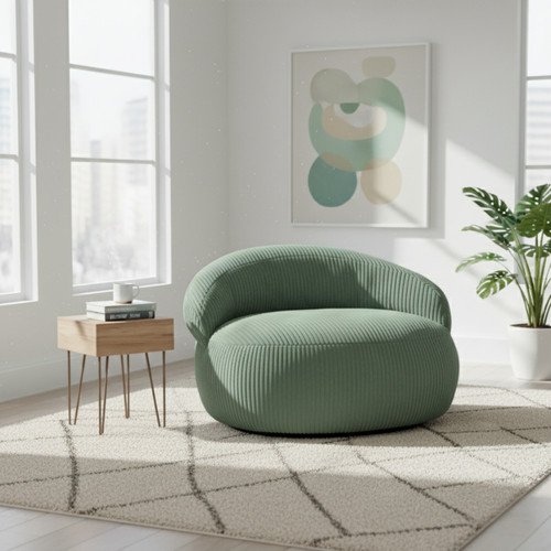 Pouf XXL Déhoussable En Velours Côtelé 110x100 Cm Vert