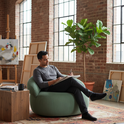 Pouf XXL Déhoussable En Velours Côtelé 110x100 Cm Vert