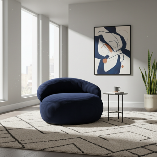 Pouf XXL Déhoussable En Velours Côtelé 110x100 Cm Bleu Foncé