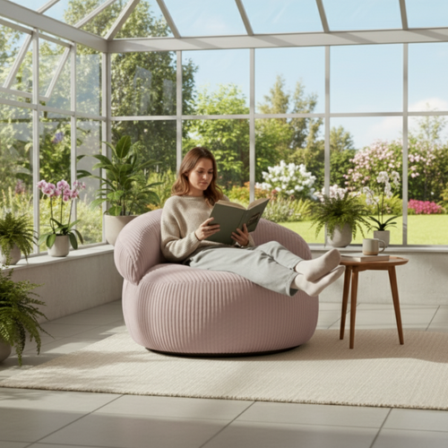 Pouf XXL Déhoussable En Velours Côtelé 110x100 Cm Rose