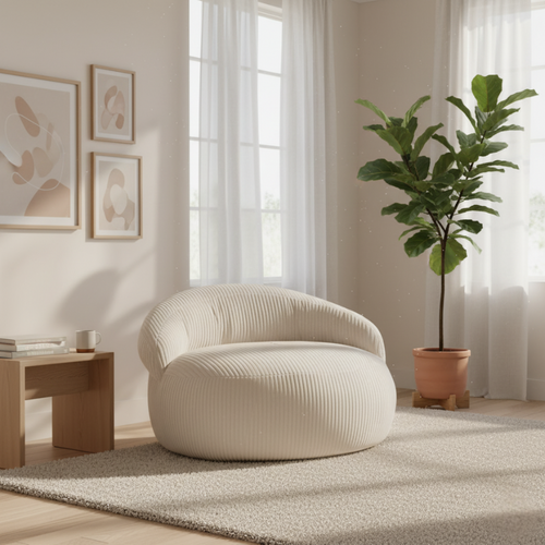 Pouf XXL Déhoussable En Velours Côtelé 110x100 Cm Beige