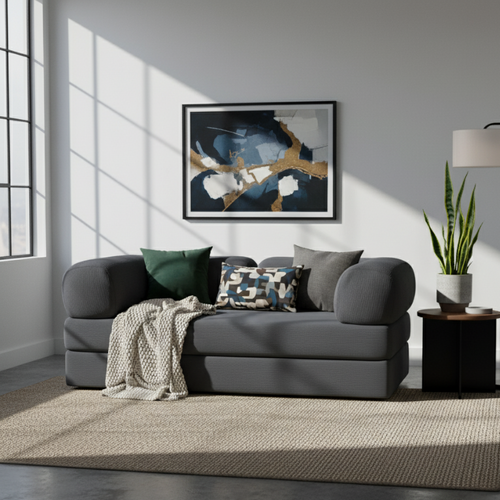 Canapé Lit Compressé Modulable En Velours Côtelé 90x180 Cm Gris