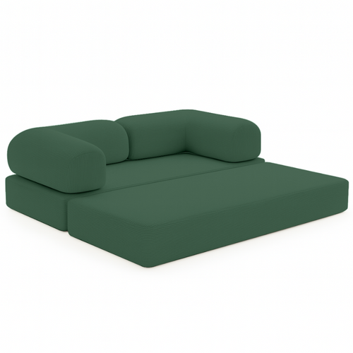 Canapé Lit Compressé Modulable En Velours Côtelé 90x180 Cm Vert