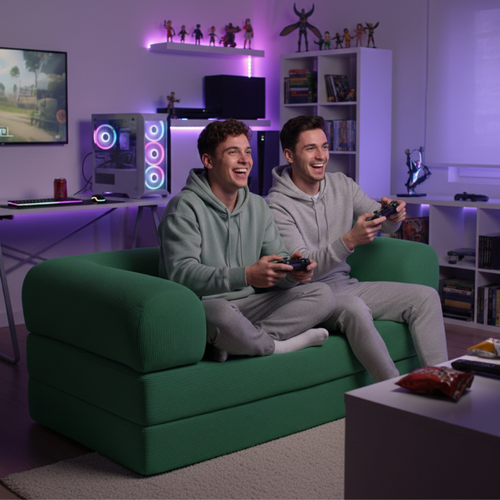 Canapé Lit Compressé Modulable En Velours Côtelé 90x180 Cm Vert