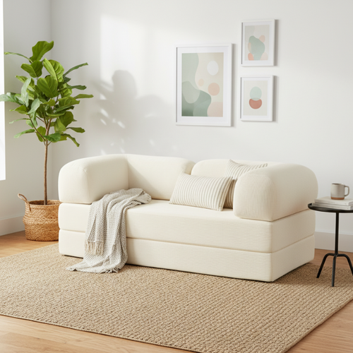 Canapé Lit Compressé Modulable En Velours Côtelé 90x180 Cm Blanc