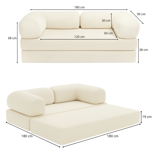 Canapé Lit Compressé Modulable En Velours Côtelé 90x180 Cm Blanc