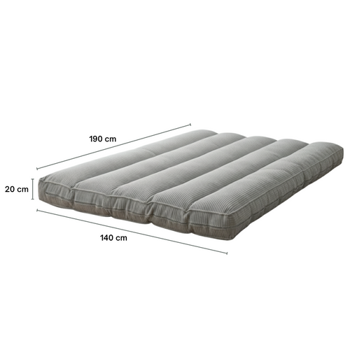 Futon Déhoussable 2 Places En Velours Côtelé 140x190 Cm Gris Clair