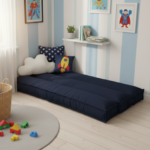 Futon Déhoussable En Velours Côtelé 90x190 Cm Bleu Foncé