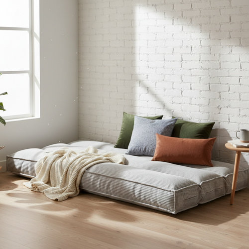 Futon Déhoussable En Velours Côtelé 90x190 Cm Gris Clair