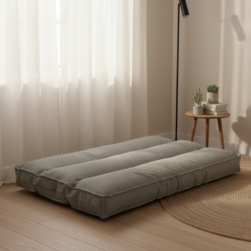 Futon Déhoussable En Velours Côtelé 90x190 Cm Gris Clair