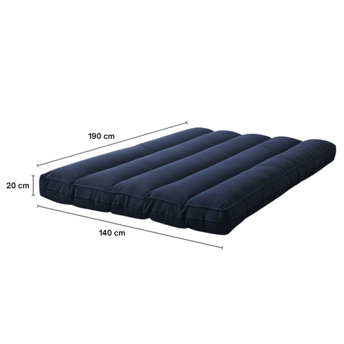 Futon Déhoussable 2 Places En Velours Côtelé 140x190 Cm Bleu Foncé
