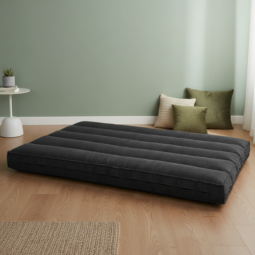 Futon Déhoussable 2 Places En Velours Côtelé 140x190 Cm Gris Foncé